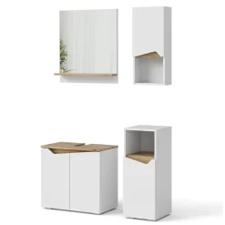 Vicco Badmöbel-Set Weiß Marelle, bestehend aus Bad Spiegelschrank, Waschbeckenunterschrank, Midischrank, Hängeschrank - Praktische Aufbewahrung für Badutensilien