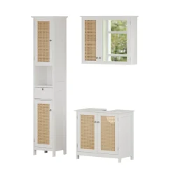 Vicco Badmöbel-Set Weiß Rosario, bestehend aus Bad Spiegelschrank, Waschbeckenunterschrank, Hochschrank - Viel Stauraum oben und unten