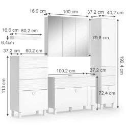 Vicco Badmöbel-Set Weiß Sola, bestehend aus Bad Spiegelschrank, Waschbeckenunterschrank, Midischrank, Hochschrank, Badregal - Viel Stauraum oben und unten