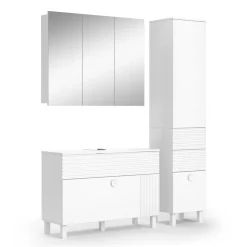 Vicco Badmöbel-Set Weiß Sola, bestehend aus Bad Spiegelschrank, Waschbeckenunterschrank, Hochschrank - Viel Stauraum oben und unten