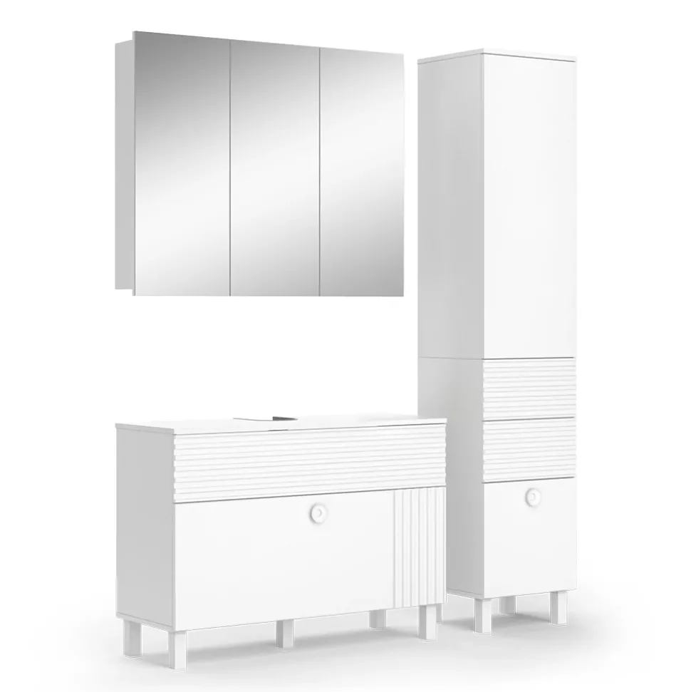 Vicco Badmöbel-Set Weiß Sola, bestehend aus Bad Spiegelschrank, Waschbeckenunterschrank, Hochschrank - Viel Stauraum oben und unten