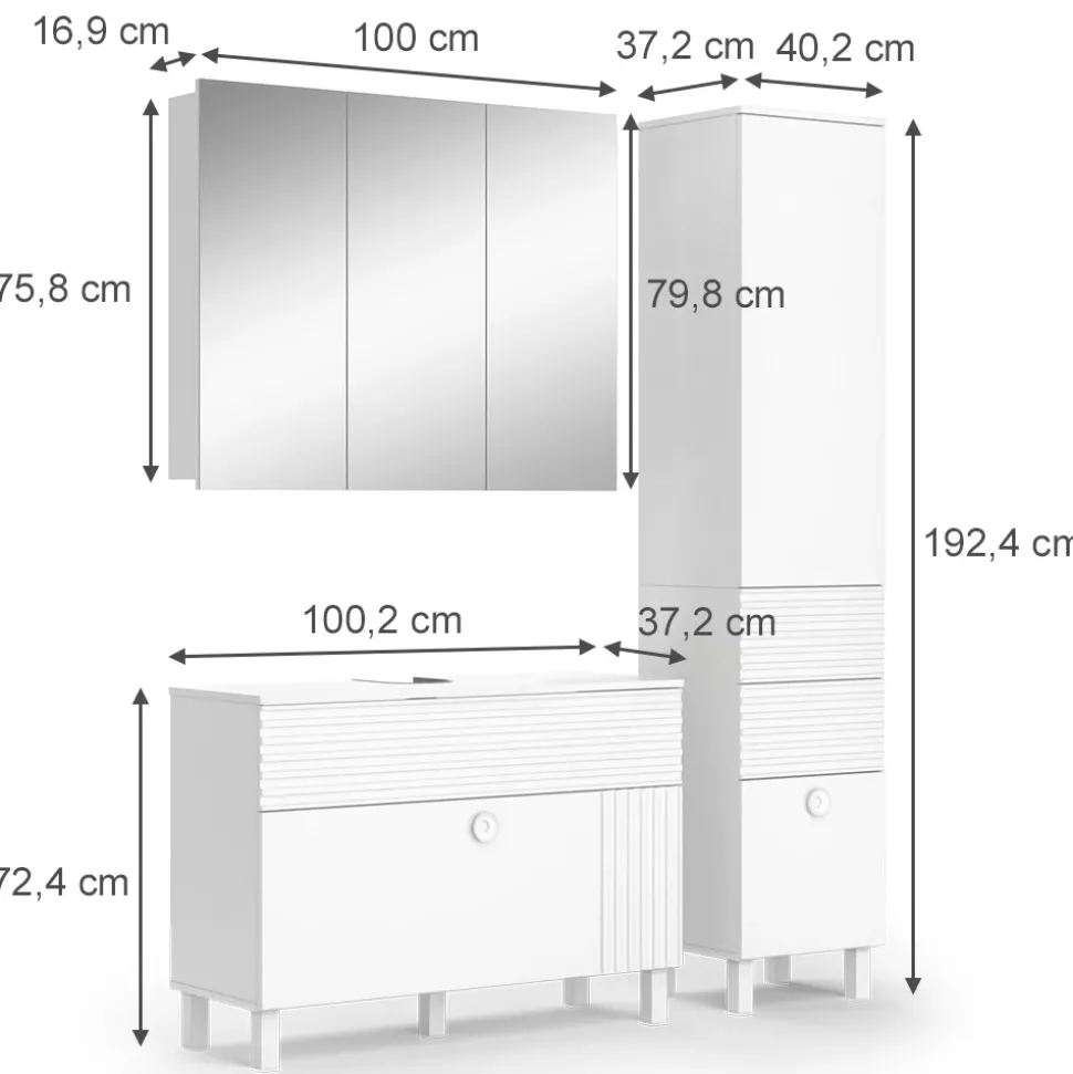 Vicco Badmöbel-Set Weiß Sola, bestehend aus Bad Spiegelschrank, Waschbeckenunterschrank, Hochschrank - Viel Stauraum oben und unten