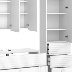 Vicco Badmöbel-Set Weiß Sola, bestehend aus Bad Spiegelschrank, Waschbeckenunterschrank, Hochschrank - Viel Stauraum oben und unten