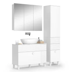 Vicco Badmöbel-Set Weiß Sola, bestehend aus Bad Spiegelschrank, Waschbeckenunterschrank, Hochschrank - Viel Stauraum oben und unten