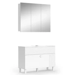 Vicco Badmöbel-Set Weiß Sola, bestehend aus Waschbeckenunterschrank, Badezimmerspiegel - Viel Stauraum oben und unten