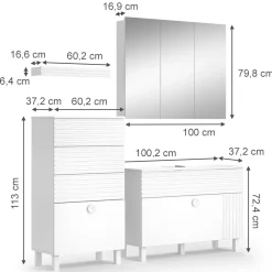 Vicco Badmöbel-Set Weiß Sola, bestehend aus Bad Spiegelschrank, Waschbeckenunterschrank, Midischrank, Hängeschrank - Viel Stauraum oben und unten