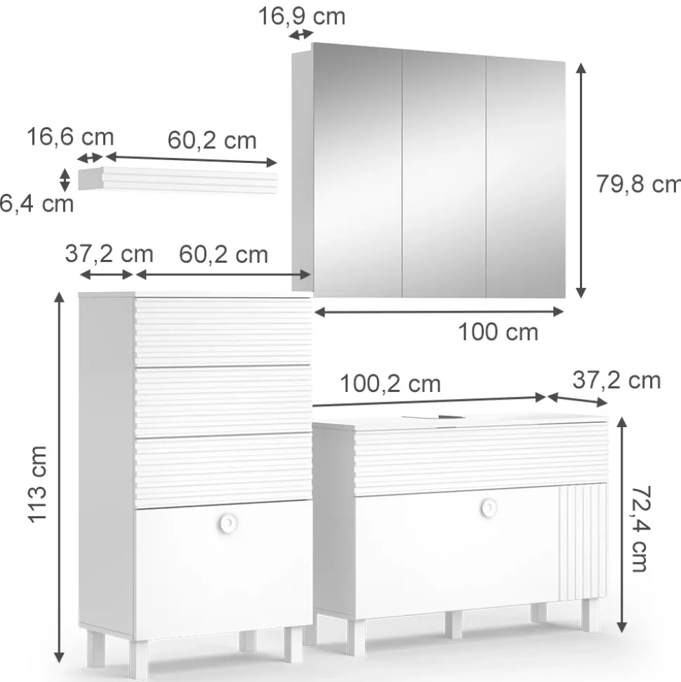 Vicco Badmöbel-Set Weiß Sola, bestehend aus Bad Spiegelschrank, Waschbeckenunterschrank, Midischrank, Hängeschrank - Viel Stauraum oben und unten