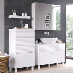 Vicco Badmöbel-Set Weiß Sola, bestehend aus Bad Spiegelschrank, Waschbeckenunterschrank, Midischrank, Hängeschrank - Viel Stauraum oben und unten