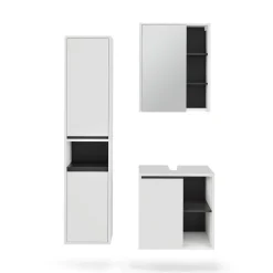 Vicco Badmöbel-Set Weiß/Grau Viola, bestehend aus Bad Spiegelschrank, Waschbeckenunterschrank, Hochschrank - Mehr Stauraum ohne Bodenfläche zu nutzen