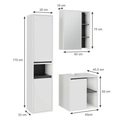Vicco Badmöbel-Set Weiß/Grau Viola, bestehend aus Bad Spiegelschrank, Waschbeckenunterschrank, Hochschrank - Mehr Stauraum ohne Bodenfläche zu nutzen