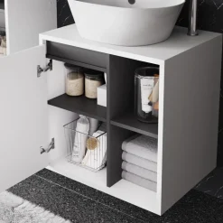 Vicco Badmöbel-Set Weiß/Grau Viola, bestehend aus Bad Spiegelschrank, Waschbeckenunterschrank, Hochschrank - Mehr Stauraum ohne Bodenfläche zu nutzen