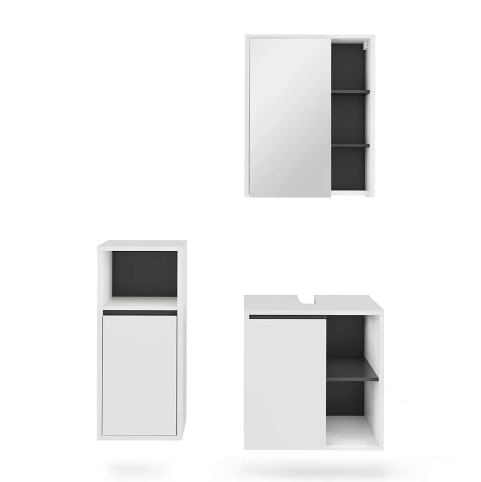 Vicco Badmöbel-Set Weiß/Grau Viola, bestehend aus Bad Spiegelschrank, Waschbeckenunterschrank, Midischrank - Mehr Stauraum ohne Bodenfläche zu nutzen