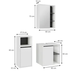 Vicco Badmöbel-Set Weiß/Grau Viola, bestehend aus Bad Spiegelschrank, Waschbeckenunterschrank, Midischrank - Mehr Stauraum ohne Bodenfläche zu nutzen
