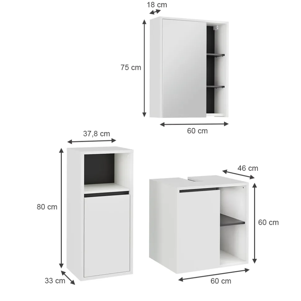 Vicco Badmöbel-Set Weiß/Grau Viola, bestehend aus Bad Spiegelschrank, Waschbeckenunterschrank, Midischrank - Mehr Stauraum ohne Bodenfläche zu nutzen