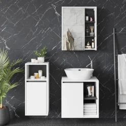 Vicco Badmöbel-Set Weiß/Grau Viola, bestehend aus Bad Spiegelschrank, Waschbeckenunterschrank, Midischrank - Mehr Stauraum ohne Bodenfläche zu nutzen