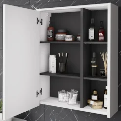 Vicco Badmöbel-Set Weiß/Grau Viola, bestehend aus Bad Spiegelschrank, Waschbeckenunterschrank, Midischrank - Mehr Stauraum ohne Bodenfläche zu nutzen