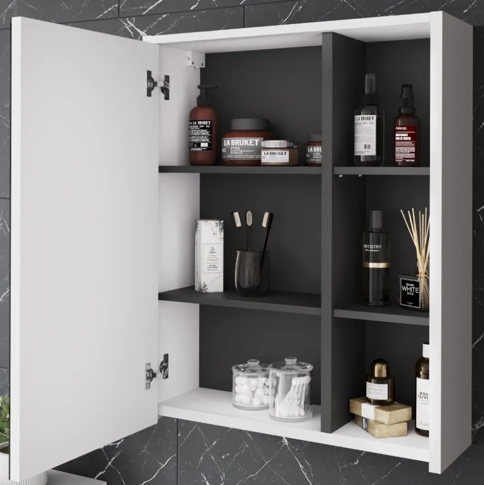 Vicco Badmöbel-Set Weiß/Grau Viola, bestehend aus Bad Spiegelschrank, Waschbeckenunterschrank, Midischrank - Mehr Stauraum ohne Bodenfläche zu nutzen