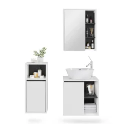 Vicco Badmöbel-Set Weiß/Grau Viola, bestehend aus Bad Spiegelschrank, Waschbeckenunterschrank, Midischrank - Mehr Stauraum ohne Bodenfläche zu nutzen