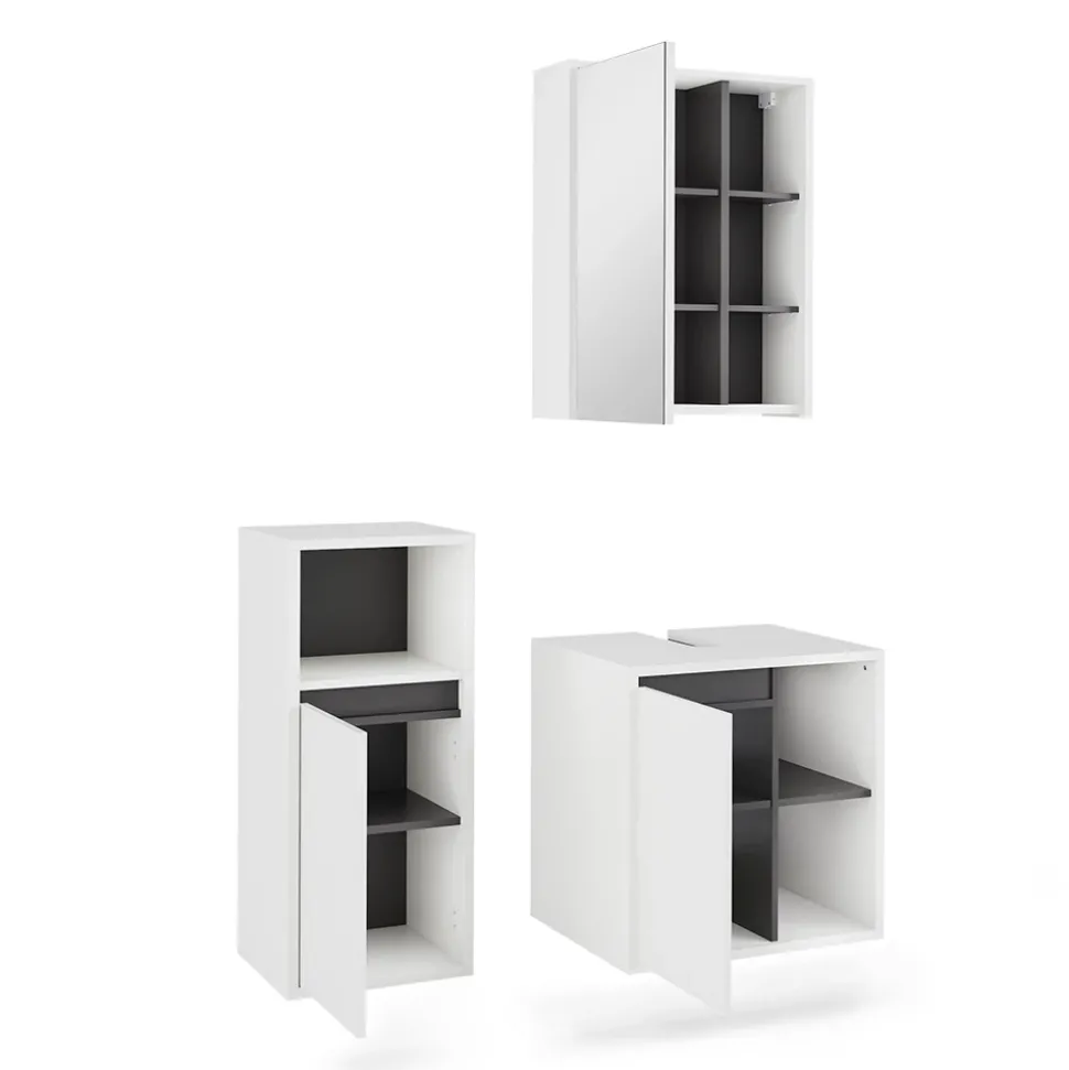 Vicco Badmöbel-Set Weiß/Grau Viola, bestehend aus Bad Spiegelschrank, Waschbeckenunterschrank, Midischrank - Mehr Stauraum ohne Bodenfläche zu nutzen