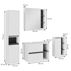 Vicco Badmöbel-Set Weiß/Grau Viola, bestehend aus Badspiegelschrank, Waschbeckenunterschrank, Midischrank, Hochschrank - Mehr Stauraum ohne Bodenfläche zu nutzen