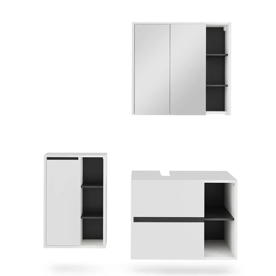 Vicco Badmöbel-Set Weiß/Grau Viola, bestehend aus Bad Spiegelschrank, Waschbeckenunterschrank, Midischrank - Mehr Stauraum ohne Bodenfläche zu nutzen