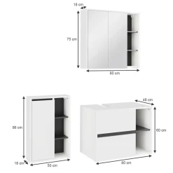Vicco Badmöbel-Set Weiß/Grau Viola, bestehend aus Bad Spiegelschrank, Waschbeckenunterschrank, Midischrank - Mehr Stauraum ohne Bodenfläche zu nutzen