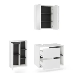 Vicco Badmöbel-Set Weiß/Grau Viola, bestehend aus Bad Spiegelschrank, Waschbeckenunterschrank, Midischrank - Mehr Stauraum ohne Bodenfläche zu nutzen