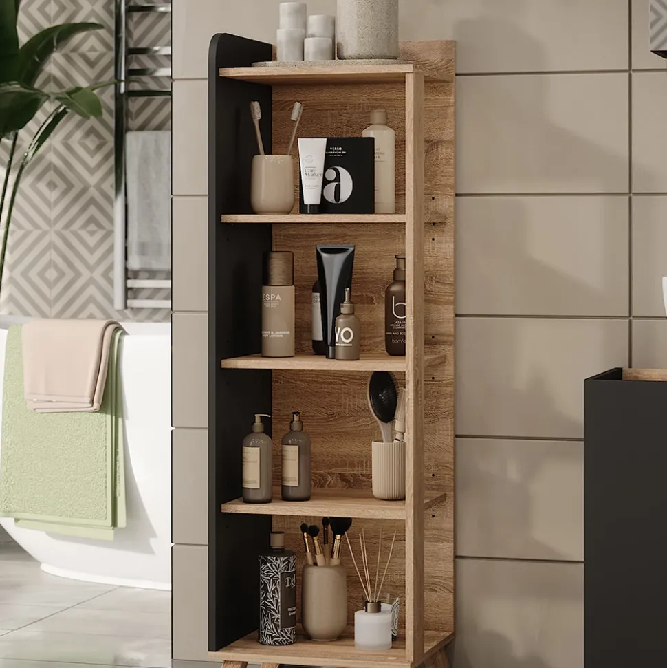 Vicco Badregal Sonoma/Anthrazit Karen 40x128x35 cm - Die Badezimmermöbel, Mehr Ordnung im Badezimmer durch übersichtliche Ablage