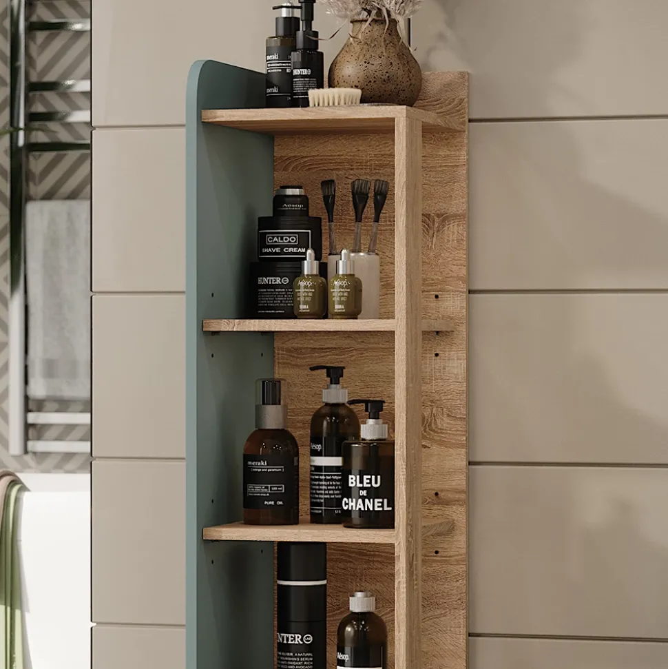 Vicco Badregal Sonoma/Blau Karen 30x128x35 cm - Die Badezimmermöbel, Mehr Ordnung im Badezimmer durch übersichtliche Ablage