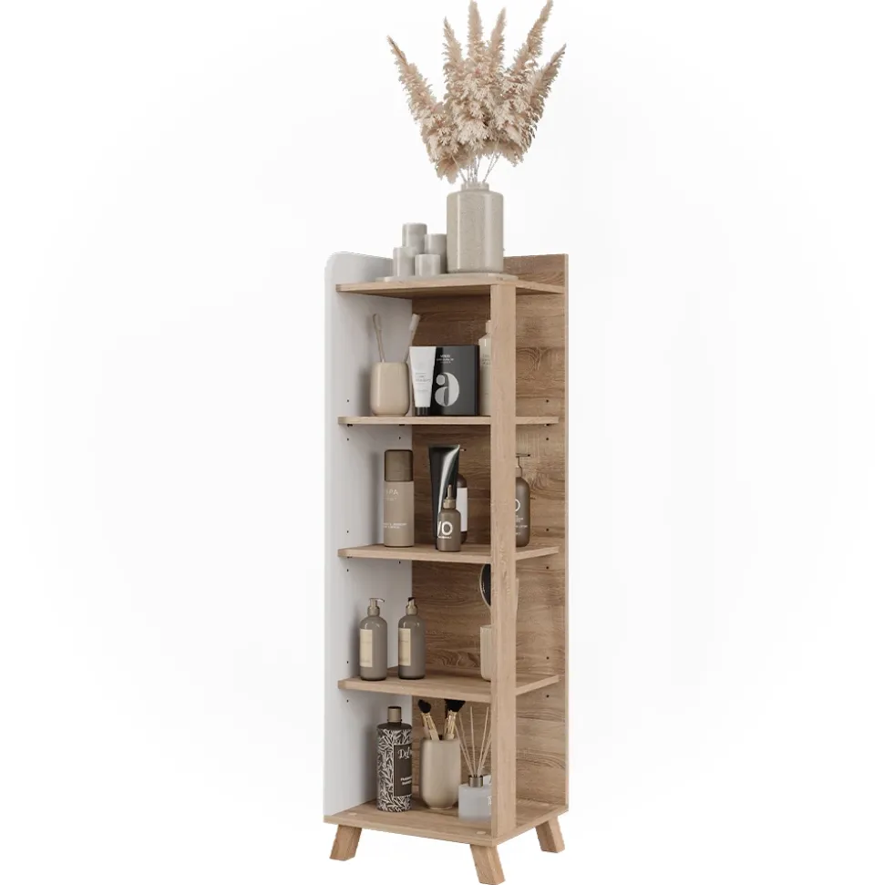 Vicco Badregal Sonoma/Weiß Karen 40x128x35 cm - Die Badezimmermöbel, Mehr Ordnung im Badezimmer durch übersichtliche Ablage