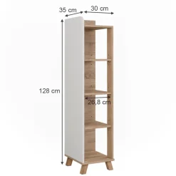 Vicco Badregal Sonoma/Weiß Karen 30x128x35 cm - Die Badezimmermöbel, Mehr Ordnung im Badezimmer durch übersichtliche Ablage