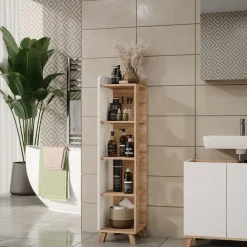 Vicco Badregal Sonoma/Weiß Karen 30x128x35 cm - Die Badezimmermöbel, Mehr Ordnung im Badezimmer durch übersichtliche Ablage