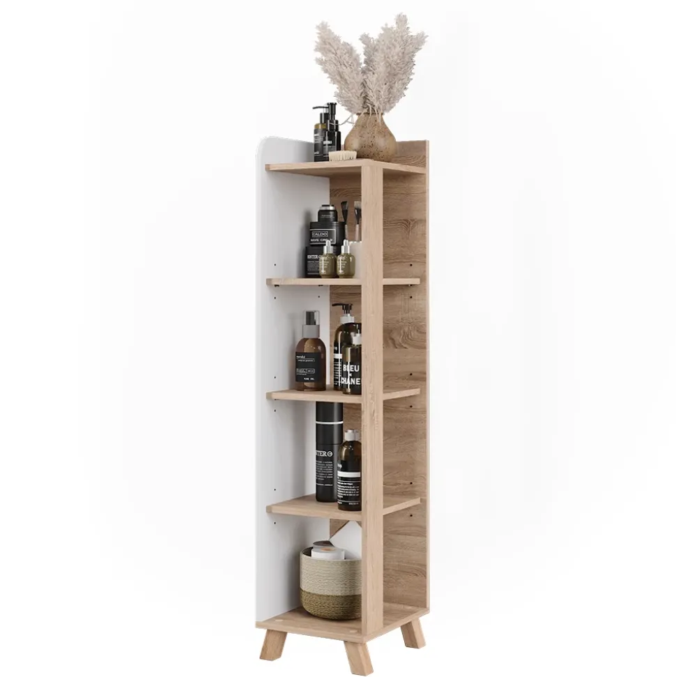 Vicco Badregal Sonoma/Weiß Karen 30x128x35 cm - Die Badezimmermöbel, Mehr Ordnung im Badezimmer durch übersichtliche Ablage