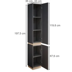 Vicco Badschrank Anthrazit Gloria 33x198x35 cm - Wäscheschrank, Unterschrank- und Hängeschrank-Kombination