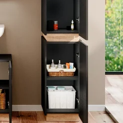 Vicco Badschrank Anthrazit Gloria 33x198x35 cm - Wäscheschrank, Unterschrank- und Hängeschrank-Kombination