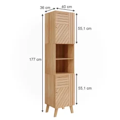 Vicco Badschrank Bambus Lucie 40x177x36 cm - Hochschrank, Kombination aus offenen Fächern und Türen für flexible Nutzung