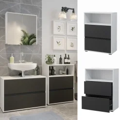 Vicco Badschrank "Maltin", Weiß/Weiß, 60.2 x 78 cm mit zwei großen Schublade