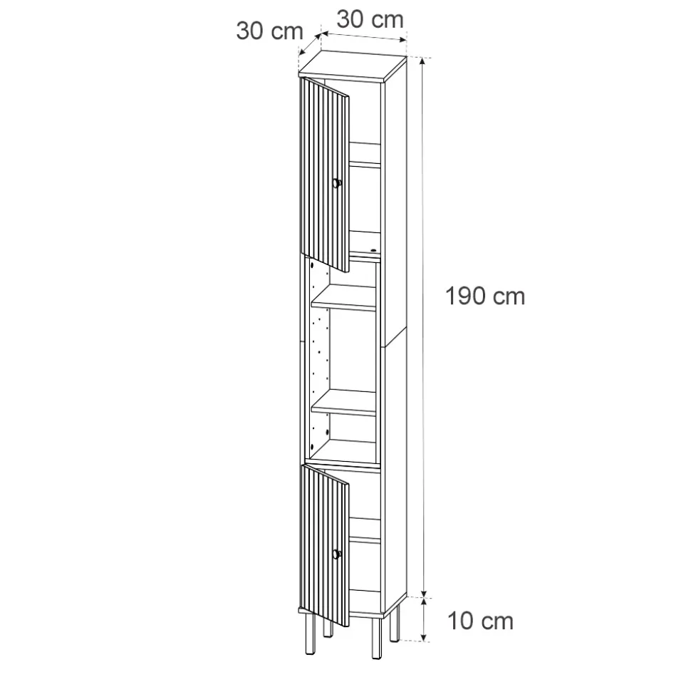 Vicco Badschrank Sonoma Aquis 30x190x30 cm - Wäscheschrank, Kombination aus offenen Fächern und Türen für flexible Nutzung