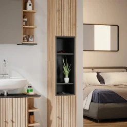 Vicco Badschrank Sonoma Aquis 30x190x30 cm - Wäscheschrank, Kombination aus offenen Fächern und Türen für flexible Nutzung