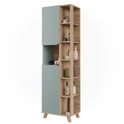 Vicco Badschrank Sonoma/Blau Karen 50x175x35 cm - Hochschrank, Mehr Ordnung im Badezimmer durch übersichtliche Ablage