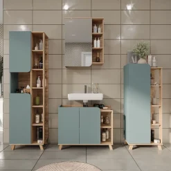 Vicco Badschrank Sonoma/Blau Karen 50x175x35 cm - Hochschrank, Mehr Ordnung im Badezimmer durch übersichtliche Ablage