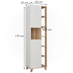 Vicco Badschrank Sonoma/Weiß Karen 50x175x35 cm - Hochschrank, Mehr Ordnung im Badezimmer durch übersichtliche Ablage