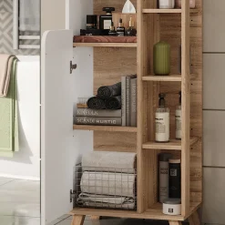 Vicco Badschrank Sonoma/Weiß Karen 50x175x35 cm - Hochschrank, Mehr Ordnung im Badezimmer durch übersichtliche Ablage