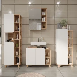 Vicco Badschrank Sonoma/Weiß Karen 50x175x35 cm - Hochschrank, Mehr Ordnung im Badezimmer durch übersichtliche Ablage