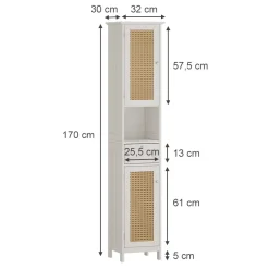 Vicco Badschrank Weiß Rosario 32x170x30 cm - Wäscheschrank, Viel Stauraum oben und unten