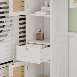 Vicco Badschrank Weiß Rosario 32x170x30 cm - Wäscheschrank, Viel Stauraum oben und unten