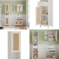 Vicco Badschrank Weiß Rosario 32x170x30 cm - Wäscheschrank, Viel Stauraum oben und unten