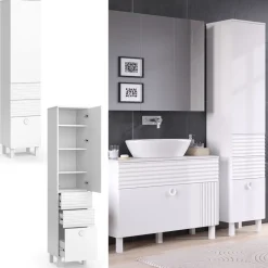 Vicco Badschrank Weiß Sola 40x192x37 cm - Wäscheschrank, Viel Stauraum oben und unten