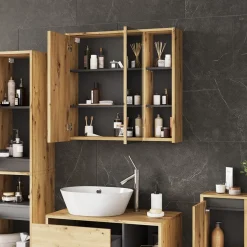 Vicco Badspiegelschrank Artisan/Grau Viola 80x75x18 cm - Badezimmerschrank mit Spiegel, Übersichtliche Organisation dank cleverer Fächeraufteilung