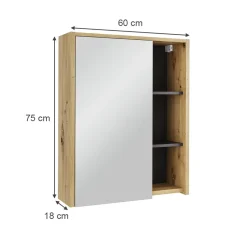Vicco Badspiegelschrank Artisan/Grau Viola 60x75x18 cm - Badezimmerschrank mit Spiegel, Übersichtliche Organisation dank cleverer Fächeraufteilung